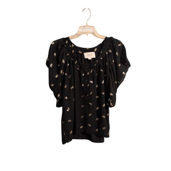 Rochelle Behrens “The Shirt” Gold & Black Flow Top – Size Large Chic Blouse - Picture 3 of 4